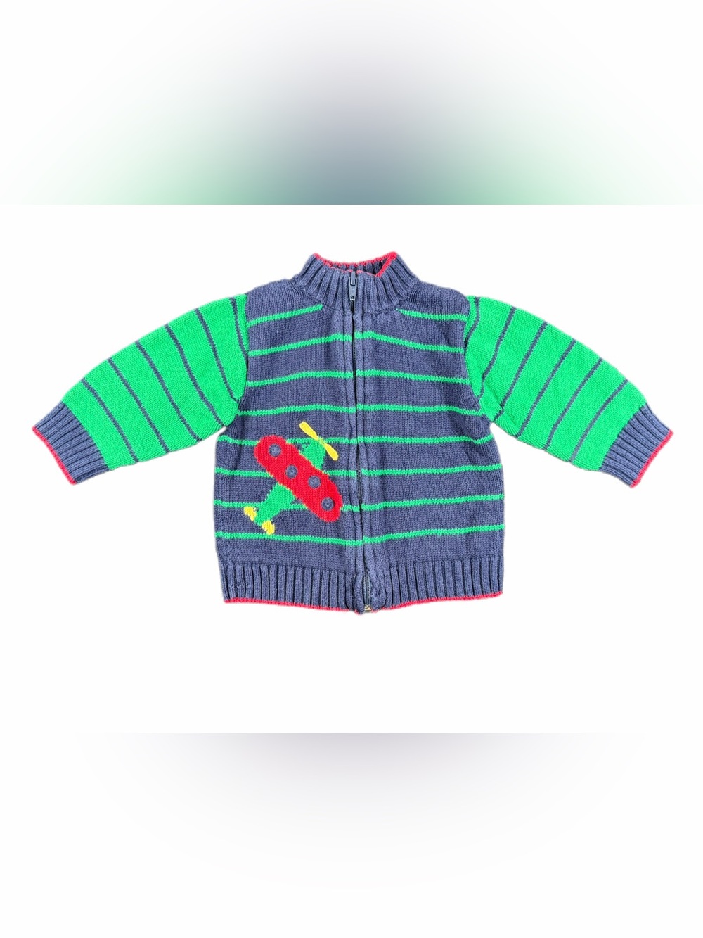FLORENCE EISEMAN Knit Airplane Intarsia Baby Sweater - 12M